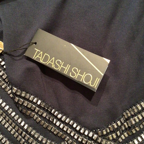 Tadashi Shoji boat neck silver threaded gown - Picture 5 of 14